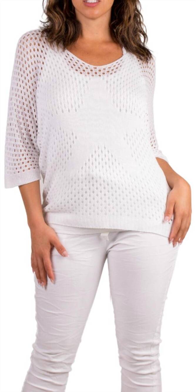 NEW GIGI MODA star knit mesh sweater in white